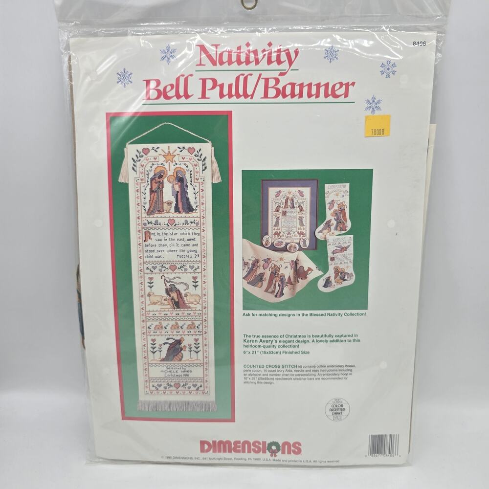 VTG 8406 Dimensions Nativity Bell Pull / Banner Counted Cross Stitch Kit 1990